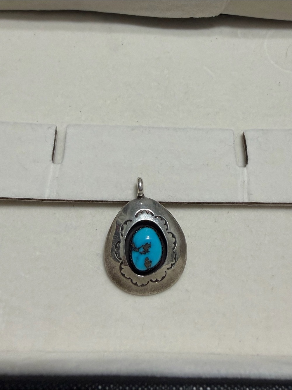 Sterling Silver Shadow Box Pendant with Authentic Kingman Turquoise Stone - Picture 4 of 6